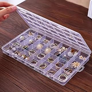 24 Compartment Clear Plastic Organizer Box with Lid, Multi Grid Storage and Secure Clasp for Jewelry, Crafts, Hardware, Transparent