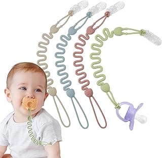 Pacifier Clips, SYOSI Silicone Pacifier Holder with One-Piece Beads for Baby Boys and Girls Teething and Newborns, Applies to Car Seat Toy, Teether Toy, High Chair, Stroller Accessories, 4 Pack