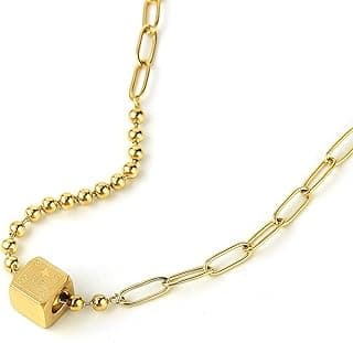 DASIQI Pendant Necklace for Women Girls Square Dice Beads Splicing C-Link Chains