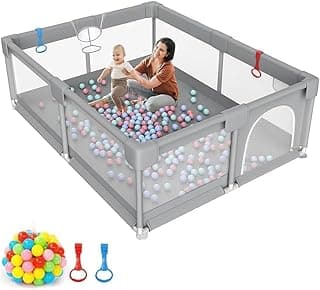 Baby Playpen, 200X180cm Extra Large Play Pen Babies and Toddlers with Impact Foam and Breathable Mesh, All-Around Safety for Baby, Perfect for Indoor & Outdoor (Grey)