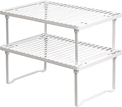 Amazon Basics Stackable Metal Kitchen Storage Shelves, Set of 2 - White