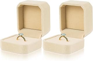 ASKIND 2Pcs Velvet Ring Box Earring Box Jewelry Gift Box (Beige)