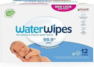 WaterWipes Original Plastic Free Baby Wipes, 720 Count (12 packs), 99.9% Water Based Wet Wipes & Unscented for Sensitive Skin