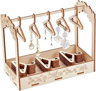KASTWAVE 24 Pcs Coat Hanger Shaped Earring Display Stands - Basswood Dangle Earring Hanging Organizer Rack for Retail Shows, Personal Exhibition, and Jewelry Store Decor (Natural Wood)