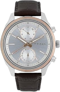 Titan Men's 'Neo' Fashion/Casual/Business/Luxury Mineral Quartz Dial -Leather/Brass and Silver Toned Strap
