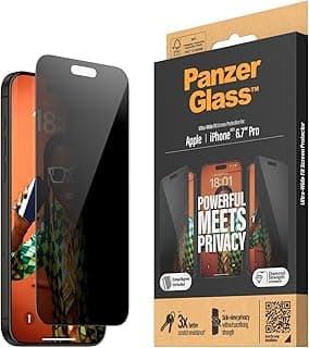 PanzerGlass - Privacy Screen Protector iPhone 15 Pro Max - Ultra-Wide Fit w. Eas