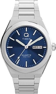Timex Men's Q Continental Day and Date 39 mm Quartz Watch - Stainless Steel Bracelet with Blue Dial TW2Y25100