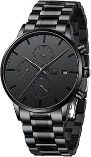 NIBOSI Men's Watches Analog Minimalist Black Dial Watches for Men Business Chronograph Military Casual Gift Wrist Watches Stainless Steel Strap Date