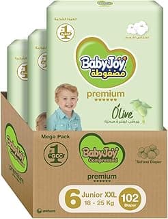 BabyJoy Olive Tape Diaper, Size 6, Junior XXL, 16-25 Kg, Mega Box, 102 Diapers