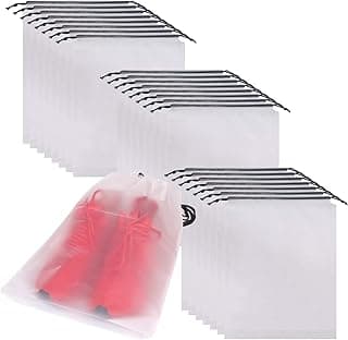 Goodern Set of 24 Portable Translucent Shoe Bags for Travel Large Clear Shoes Pouch Storage Organizer with Rope Drawstring for Men and Women