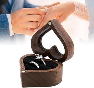 Goodern Goodern Wooden Heart Shape Ring Gift Box,Personalized Retro Wood Jewelry Box with Transparent Cover 2 Slots Magnetic Closure Ring Boxes for Proposal Engagement Wedding Ceremony Valentine Anniversary