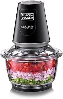 BLACK+DECKER Multi-Function Glass Chopper & Mincer, 400W, XXL 1.2L Bowl, 4-Blade System, Pulse Speed for Precision, Ice Crushing, Compact Sleek Black Design, Easy to Clean, Black - GC400-B5