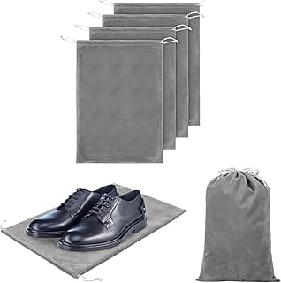 ALMEKAQUZ 4 Pcs Sneaker Shoe Bags for Travel,Travel Shoe Bags for Packing 12 x 17 Inch Washable Shoe Dust Bags with Drawstring for Men Women Luggage Traveling (Grey)