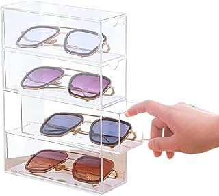 Aputue Aputue Sunglasses Storage Box, Multi-Purpose Transparent Organizer Box with Four Compartments, Desktop Drawer Storage Solution for Sunglasses Glasses Watches Makeup Bedroom Decor