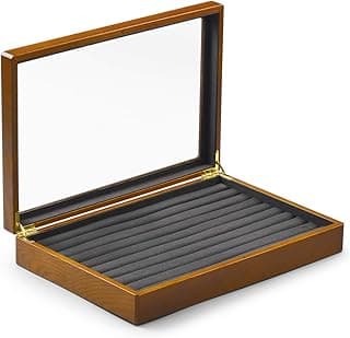 Oirlv Oirlv Solid Wooden Jewellery Box Rings Earrings Display Case with Lid Vintage Jewellery Organizer Box for Women (Grey)