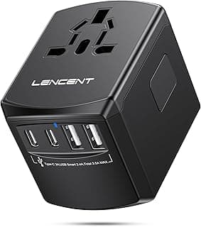 LENCENT LENCENT Universal Travel Power Adapter, International AC Plug Adaptor with 2 USB C 2 USB A Ports Wall Charger Worldwide Travel Essentials for US to EU UK Ireland Australia (Type C/G/A/I) Black
