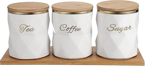 SKY-TOUCH Ceramic Canisters Set of 3 - Airtight Storage Jars for Sugar, Coffee & Tea | Elegant Kitchen Counter & Dining Room Decor with Lids