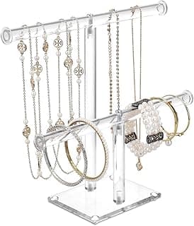 Tazweeq Tazweeq Acrylic Detachable Necklace Holder, 2 Tier Stylish Jewelry Display Stand Organizer, Clear Acrylic Bracelet Storage Organizer for Watches, Rings, Earrings, Bracelets, Bangles Necklace Display