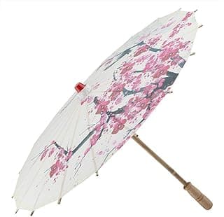 ELECDON Umbrella Parasol DIY Paper Umbrellas, Classical Handmade Oil Paper Umbrella Painting Dancing Props Rainproof Parasol with Plum Blossoms & Wooden Handle(1Pcs)
