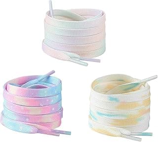Tie-Dye Flat Shoelaces 3 Pairs, 1.2M Non-Slip Shoe Laces for Sneakers Canvas Shoes, Stylish Colorful Replacement Shoelaces