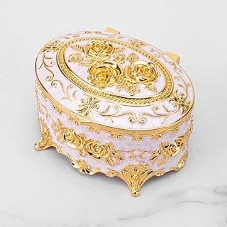 Antique Metal Jewelry Box - Ring Earring Treasure Chest Case Small Trinket Box Necklace Organizer Wedding Birthday Gift Home Decor