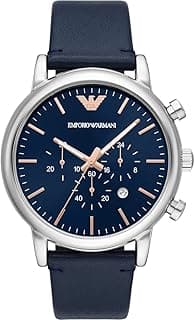 Emporio Armani Men Chronograph Quartz Watch with Leather Strap Blue