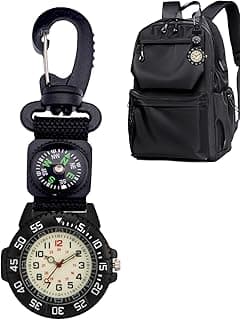 Watch with Compass,Sports Watch with Carabiner - Portable Waterproof Glow in the Dark Compass for Men Women Outdoor Climbing Running Diving Hiking Hunting Camping Survival