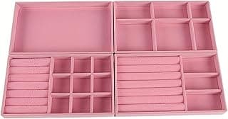 Velvet Jewelry Drawer Organizer Trays – Stackable Jewelry Tray Set for Earrings, Rings, Necklaces, Bracelets with Removable Dividers for Dresser-18 Grid-Pink