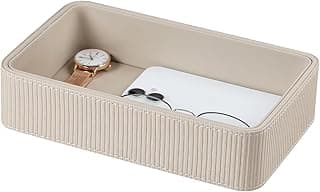 SYOSI PU Leather Valet Tray Organizer, Small Nightstand Organizer Bedside Desktop Storage for Keys, Watch, Wallet, Perfume & Trinkets (Beige, Rectangular)
