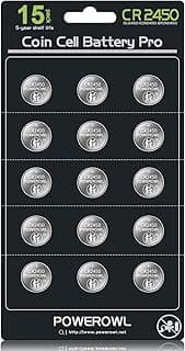 POWEROWL POWEROWL High Capacity CR2450 Battery (15-Pack) 3v Lithium Batteries, 10 Years Leak-Free, Long Lasting CR 2450