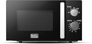 BLACK+DECKER 20L Solo Microwave Oven, 700W Output, 1050W Input Power, 5 Power Levels, Chrome Knobs, Grey Painted Cavity, Black Control Panel, Compact & Stylish Kitchen Essential –Black, MZ2007PSA-B5