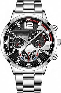 KASTWAVE Mens Watches, Men's Waterproof Quartz Wrist Watch, Big Round Dial, 3 Time Zone Analog Display, Luminous Hands, Business & Sport Casual Dress Watch (Silver)