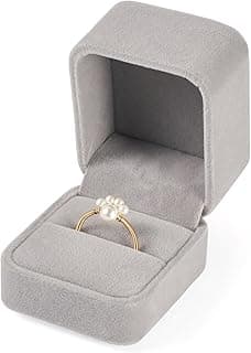 1 pc Velvet Ring Box for Wedding Ceremony Engagement, Jewelry Display Box Packaging Ring Organizer Case Storage Holder for Proposal Anniversary Birthday Gift, Silver