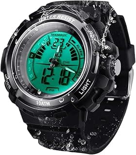 10 ATM Water Resistant Sports Watch for Swimming Submersible Diving 100m Underwater with Alarm Clock, Chronograph, Timer, Countdown, Stopwatch,12 or 24 Hour Format, Dual Time Zone Display Functions