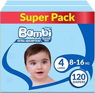 Sanita Bambi, Size 4, Large, 8-16 Kg, Super Box, 120 Diapers (Package May Vary)