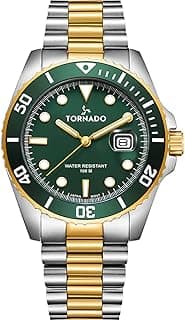 Tornado LUMINA Men's Miyota 2115 Movement Watch, Analog Display and Stainless Steel Strap - T22001-TBTH, Silver/Gold