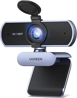 UGREEN FineCam Lite 1080p Webcam with USB Microphone, Support 1080/30fps, Auto Light Correction, 2 Noise Reduction Microphones, Compatible with Skype/YouTube, PC, Grey