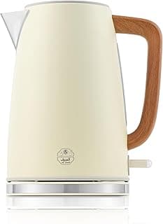 ALSAIF 2200W Electric kettle with Wood Handle, automatic shut-off function, stainless steel filter, 1.7 liter, Beige E03239 2 Years warranty