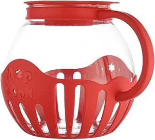 Microwave Popcorn Popper with Temperature Safe Glass, 3-in-1 Lid Measures Kernels and Melts Butter, Made Without BPA, Dishwasher Safe, 1.5-Quart, Red