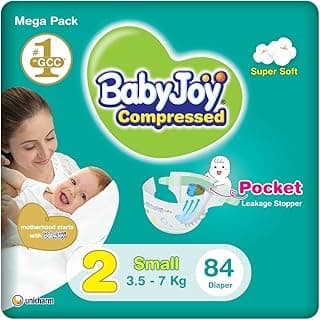 Babyjoy Compressed Diamond Pad, Size 2, Small, 3.5-7 Kg, Mega Pack, 84 Diapers