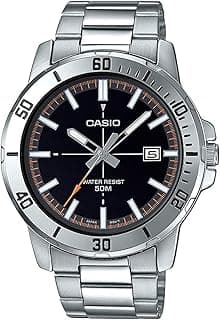 Casio watch men analog brown dial stainless steel
