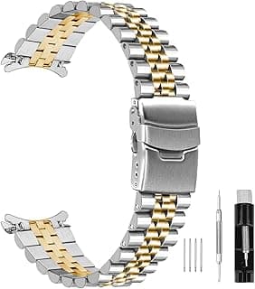 ABNUSR 20mm 22mm Metal Watch Bracelet for Women Tapered Stainless Steel Watch Band for Men with Curved Lug End Jubilee Watch Bracelet Replacement with Double Flip Lock Buckle Black Silver
