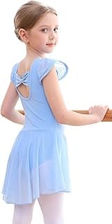 ZONEY Ballet Leotards with Skirt Toddler Girls Dance Ballerina Outfit Dresses Short Sleeve for Girls 2-12Years