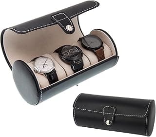 Arabest Arabest Watch Box, 3 Bit Cylindrical Watch Travel Case, Top Grade Pu Jewelry Bracelet Storage Box (Black)