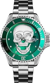 HUNRUY Skull Watches for Men 3D Skeleton Unidirectional Bezel 30M Waterproof Quartz Wristwatches