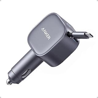 Anker USB C Car Charger, 75W Max Ultra-Compact Type-C Fast Car Charger with Built-In Retractable Cable Car Adapter for Laptop, iPhone 17/16/15 Series, Samsung S25/S24/S23, Huawei, Honor and More