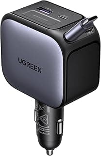 UGREEN 145W Retractable Laptop Car Charger With Built-in 60W USB-C Cable 70cm, 3*USB C+1*USB A Super Fast Car Charger iPhone Adapter, for MacBook Pro/Air, iPhone 17 Pro Max, Samsung S25 Ultra