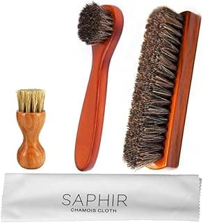 GARLUGAVA GARLUGAVA 4 Pcs Horsehair Shine Shoes Brush Kit Polish Dauber Applicators Cleaning Leather Shoes Boots Care Brushes Suede Cleaner Brush with Microfiber Shoe Cloth