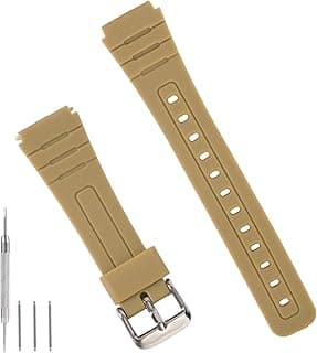 20mm/0.8in Watch Band Compatible with F91W F84 F105 A158 A168 AE1200, Matte TPU Resin Watch Band for Men & Women(Beige)