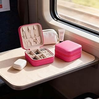 Mini Jewelry Box with Mirror, Portable Travel Jewelry Case Organizer with Multiple Compartments and Soft Velvet Lining, Compact Storage Solution for Earrings Necklaces and Rings(Rosered)